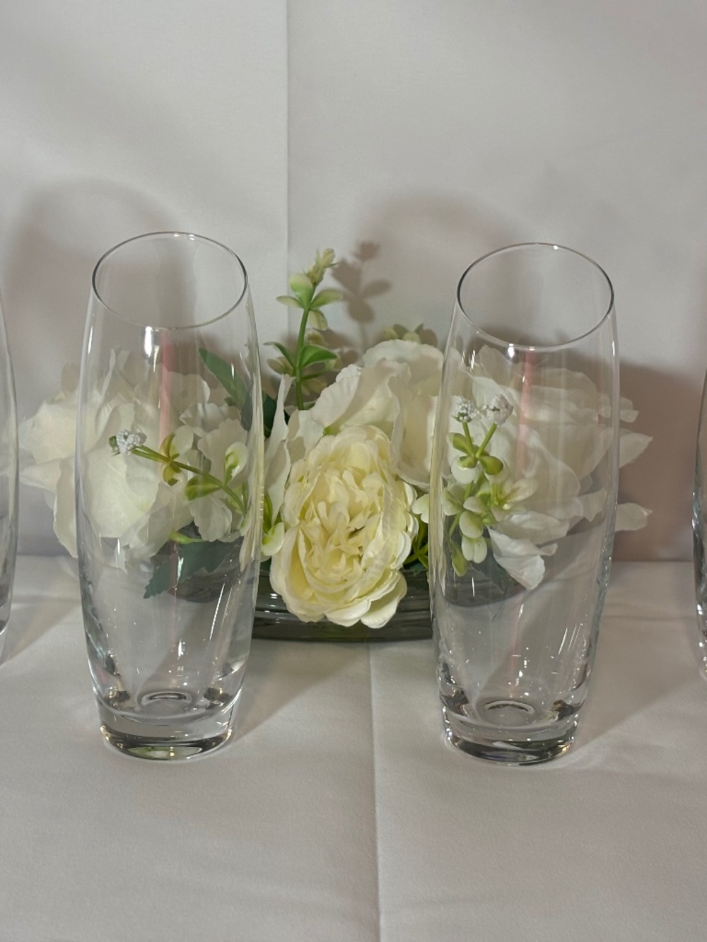 Set of 4 Clear Stemless Champagne Flutes – Angled Slanted Rim – Modern 6" Glasse